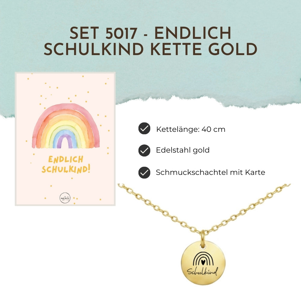 Halskette 5017 - Endlich Schulkind Regenbogen Gold