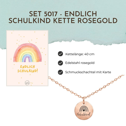 Halskette 5017 - Endlich Schulkind Regenbogen Rosegold