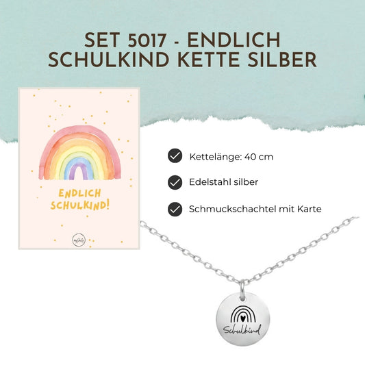 Halskette 5017 - Endlich Schulkind Regenbogen Silber