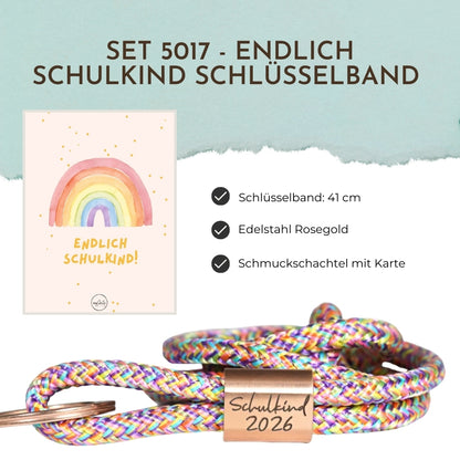 Schlüsselband 5017 - Endlich Schulkind Regenbogen Rosegold